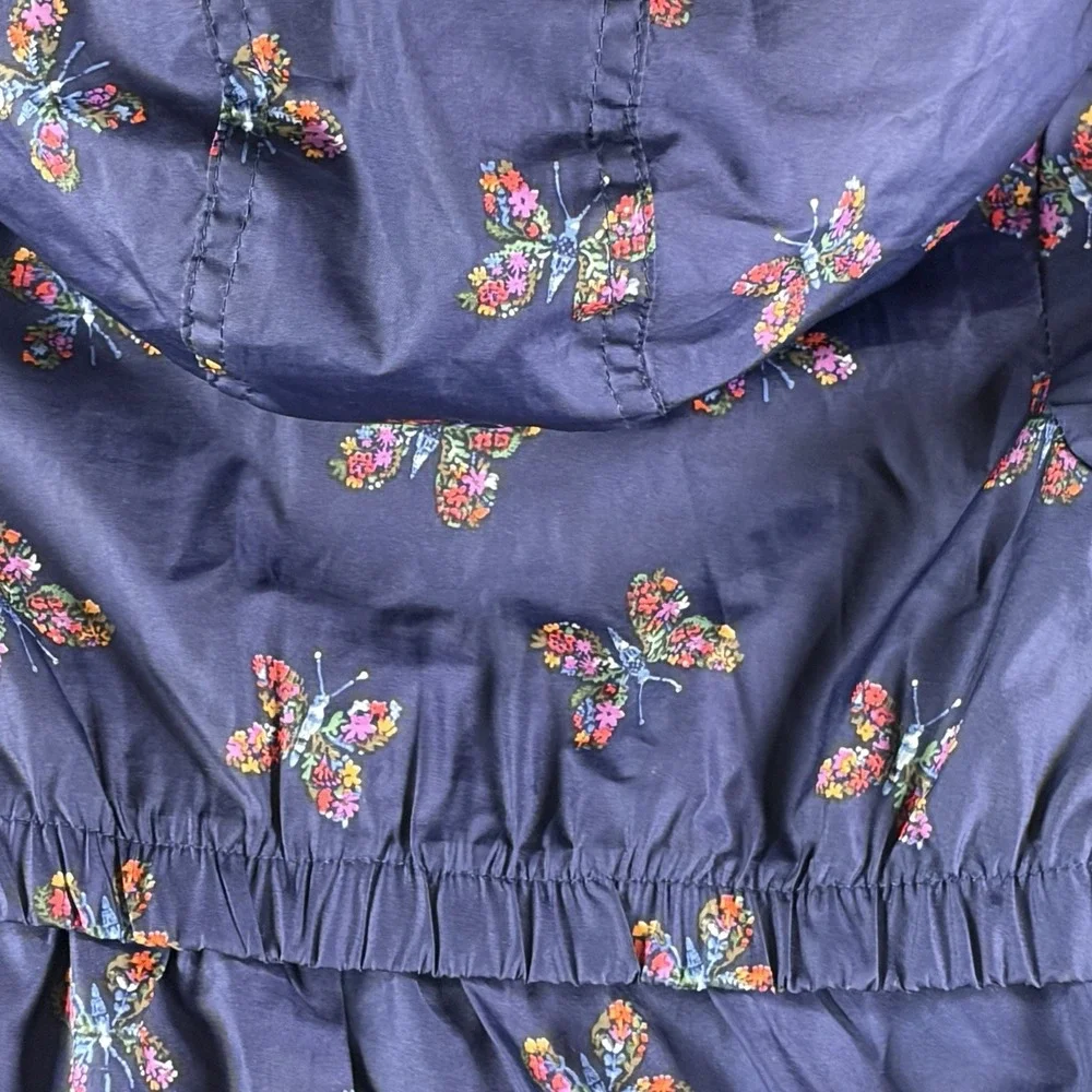 OshKosh B'gosh Girls Raincoat Jacket 3T‎ Navy Butterfly Floral Hooded Zip